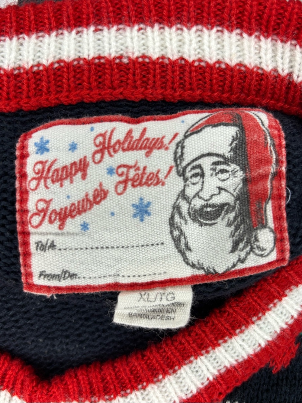 Light Navy Christmas Knit Sweater with Trees & Stockings - Picture 3 of 3